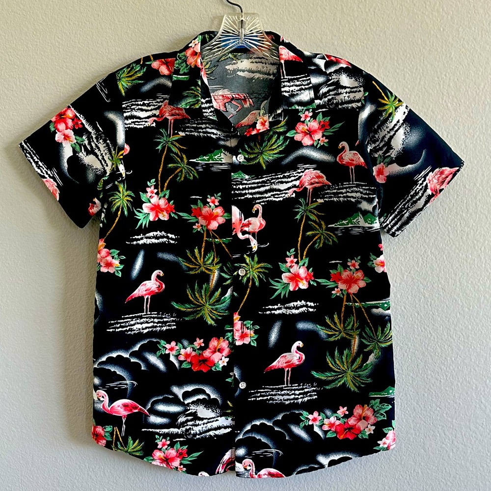 Boys Large Button up Flamingo Shirt